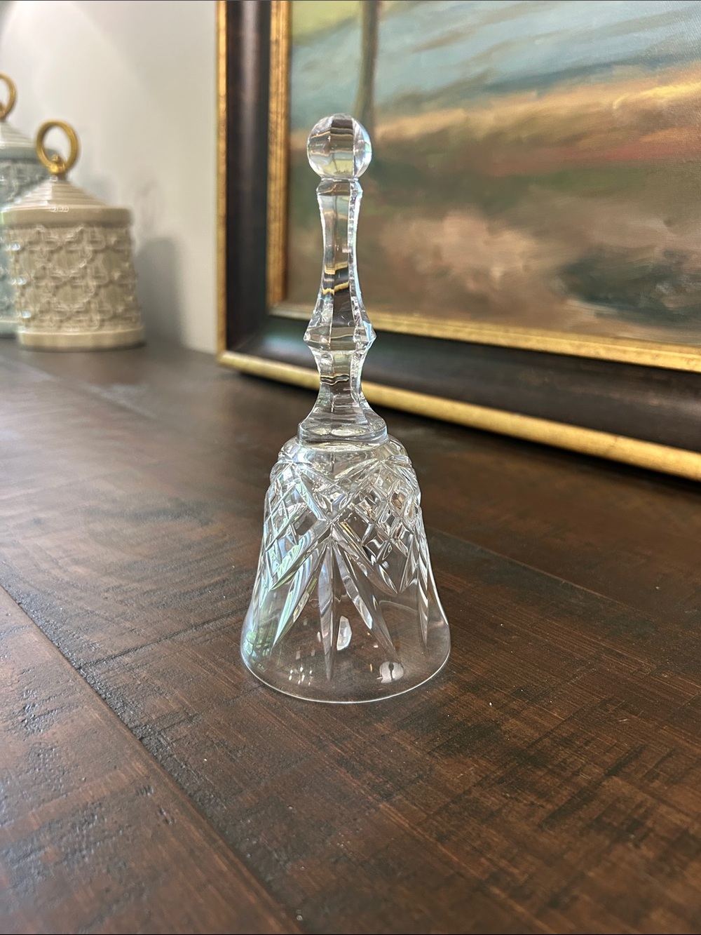 Crystal Cut Glass Dinner Bell - Clear Diamond Cut Pattern